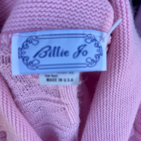 Vintage Billie Jo M Crochet Sweet Pink Long Sleeve Knit Cardigan Sweater USA - Picture 7 of 10
